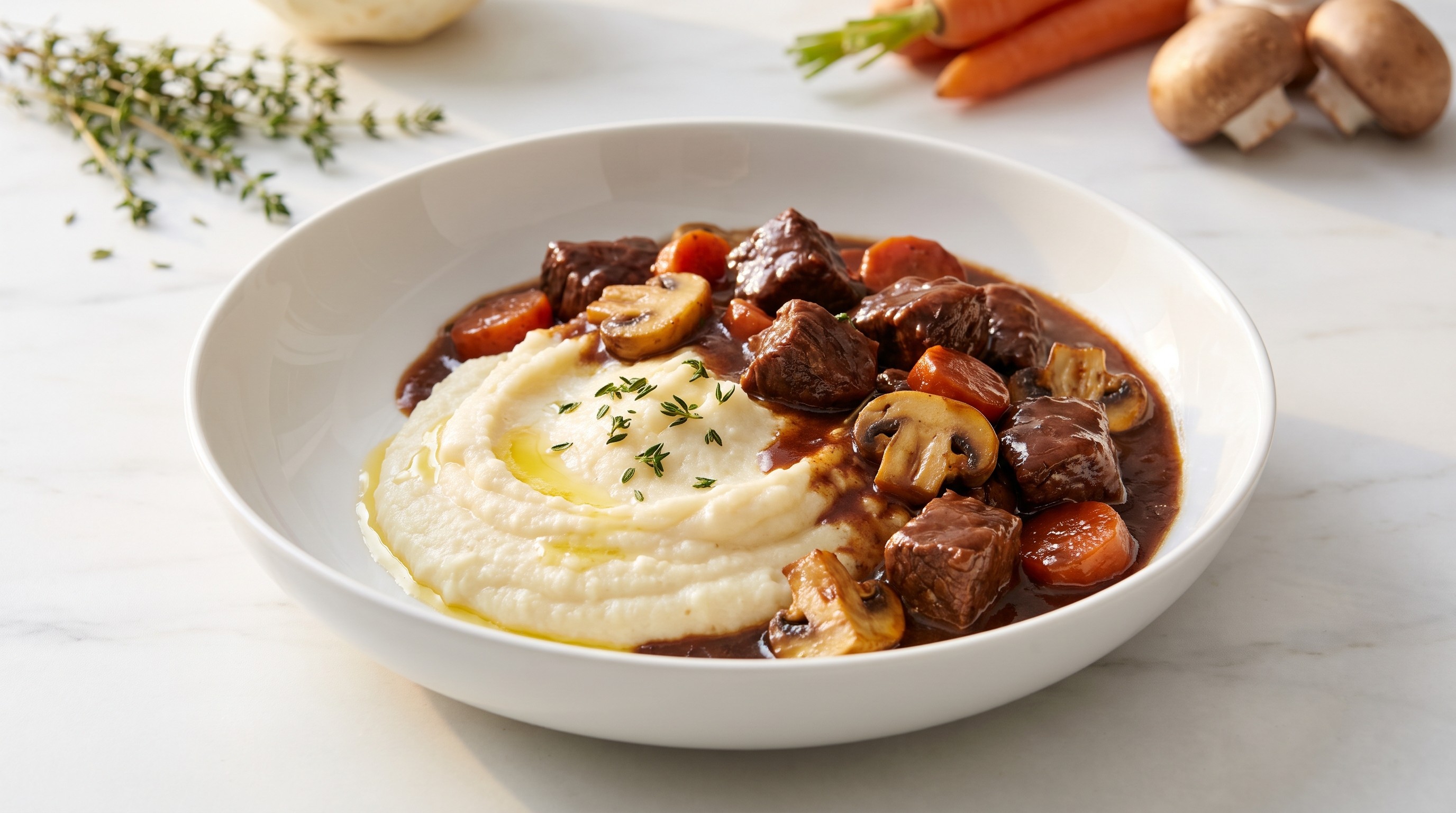Bœuf Bourguignon dengan Pure Seleri Akar - Resep Rendah Glikemik