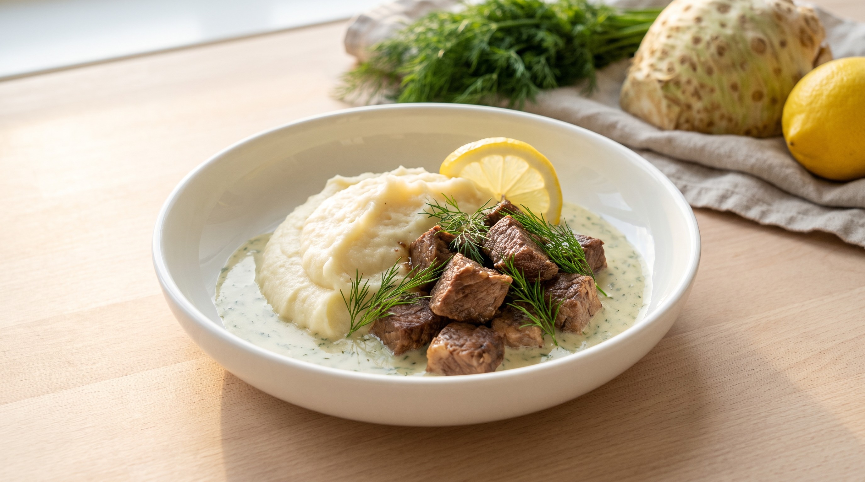 Dillkött with Celeriac Mash - Low Glycemic Recipe