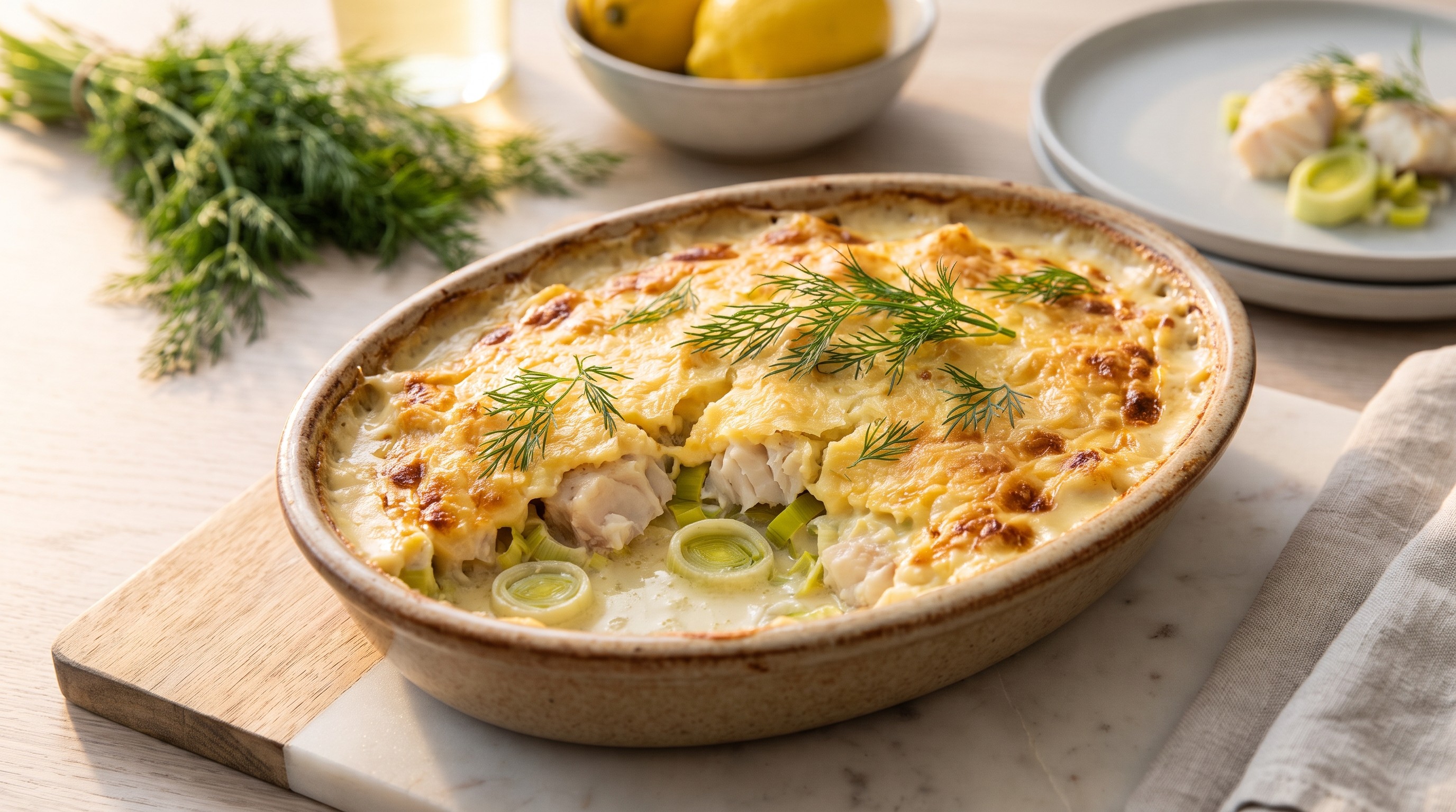 Fiskegrateng uten Makaroni — Norwegian Fish and Dill Custard Gratin - Low Glycemic Recipe