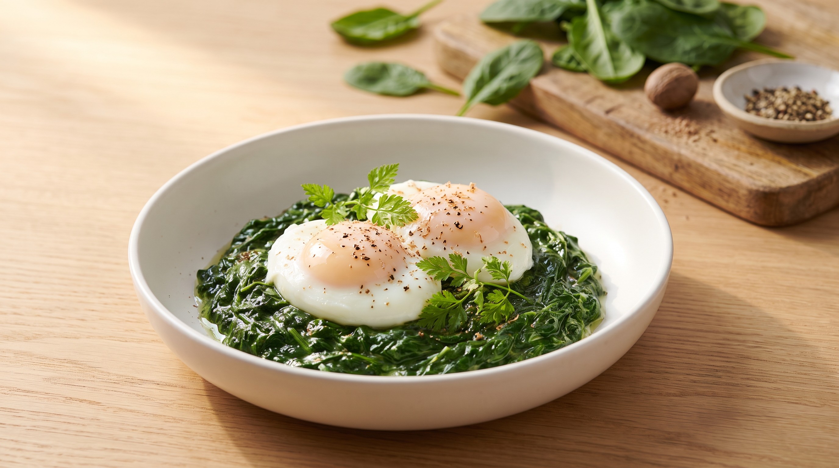 Gräddstuvad Spenat with Poached Eggs - Low Glycemic Recipe
