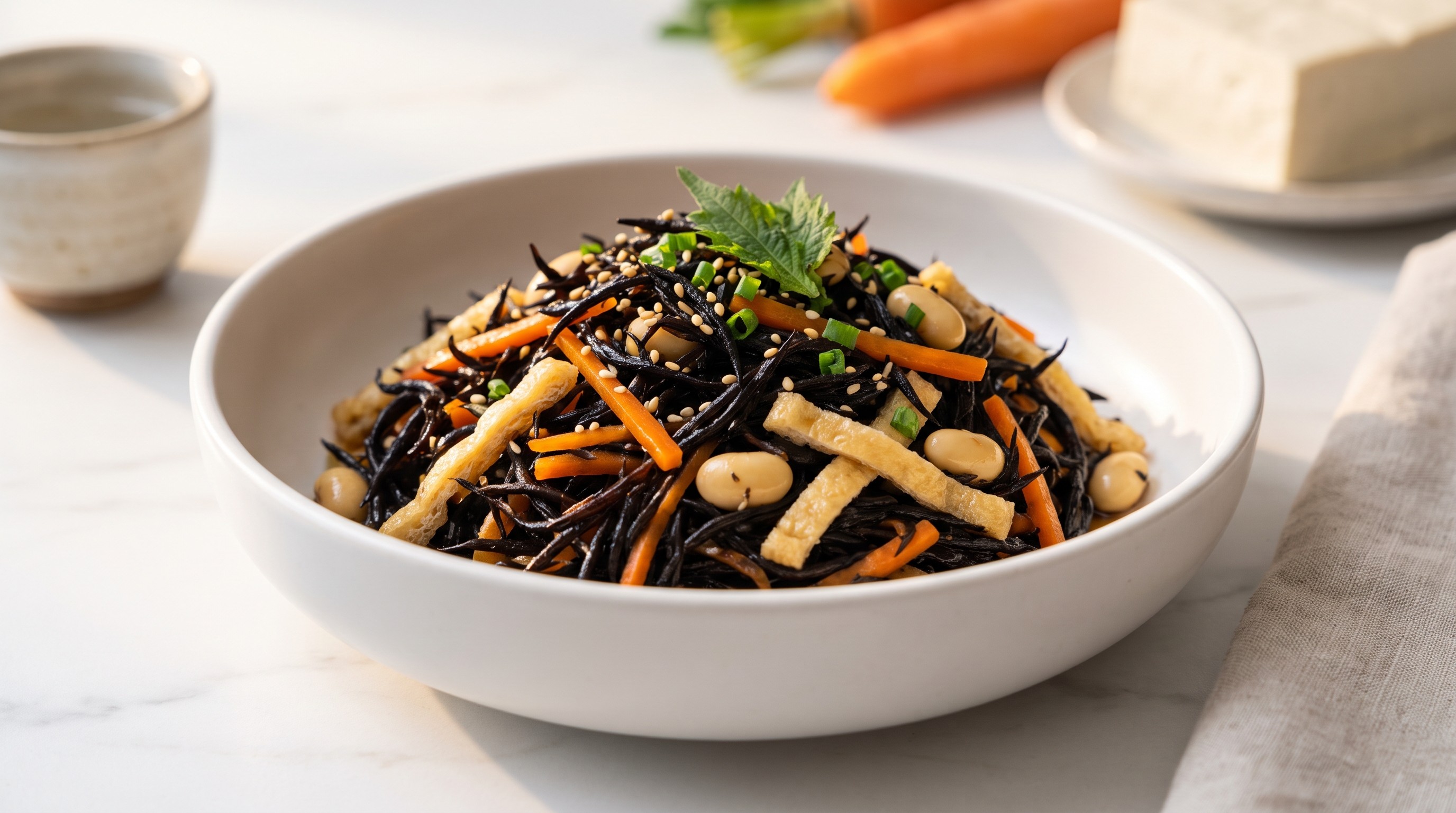 Hijiki no Nimono with Tofu and Soy Beans - Low Glycemic Recipe