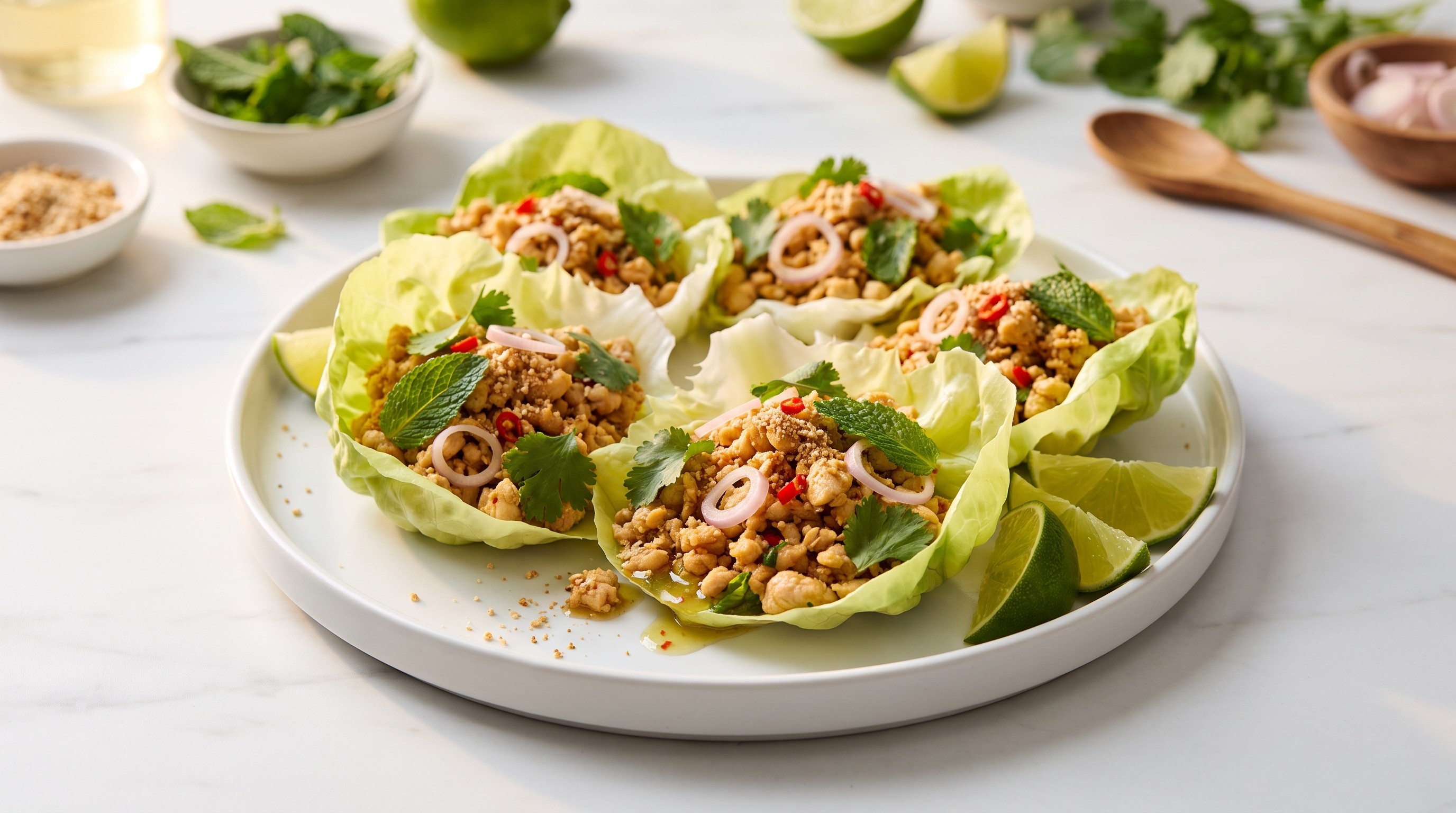 Larb Gai in Lettuce Cups - Low Glycemic Recipe