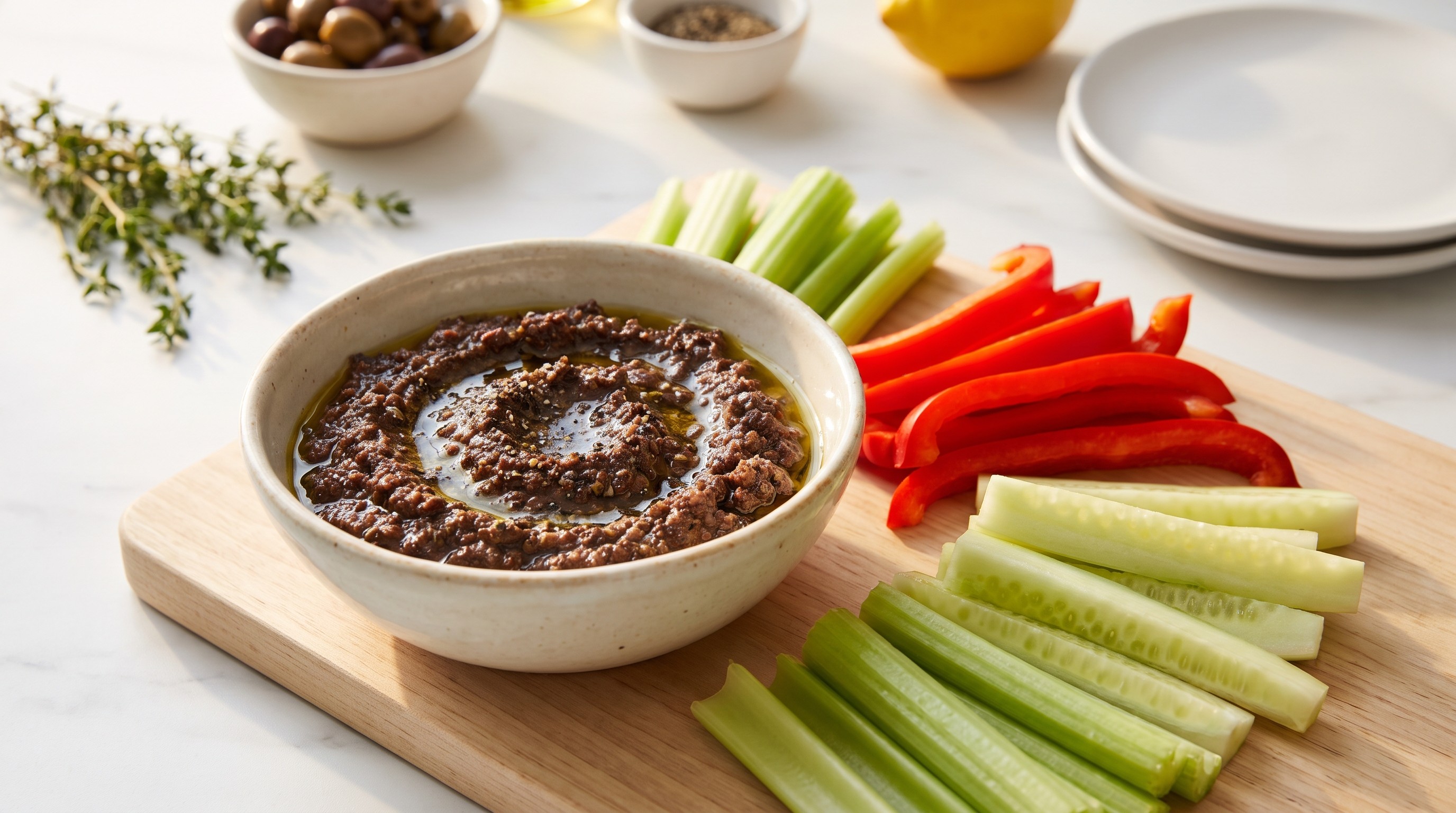 Tapenade Provençale dengan Sayur-sayuran Mentah - Resipi Rendah Glisemik