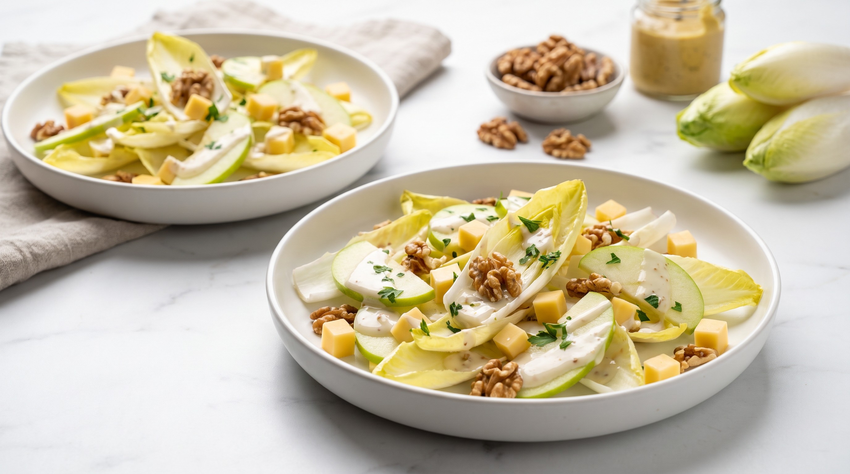 Witlof Salad with Apple, Walnut and Yogurt-Mustard Dressing - Low Glycemic Recipe